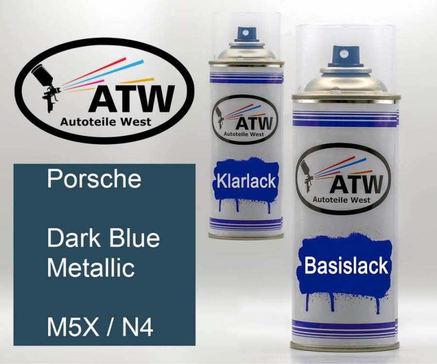 Porsche, Dark Blue Metallic, M5X / N4: 400ml Sprühdose + 400ml Klarlack - Set, von ATW Autoteile West.